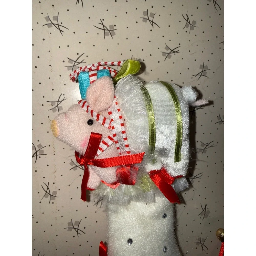 Patience Brewster‎ Christmas Stocking  Plush Pig Rhinestones Green Velvet